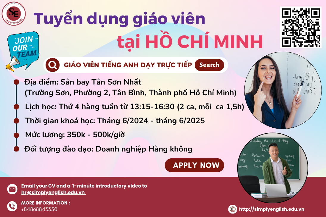 TUYỂN DỤNG GIÁO VIÊN DẠY TRỰC TIẾP TẠI HỒ CHÍ MINH